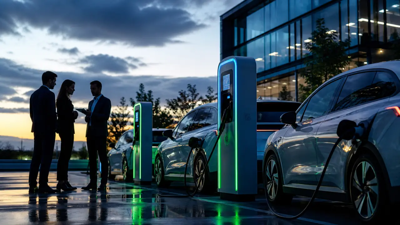 Illustration d'une borne de recharge en environnement professionnel
