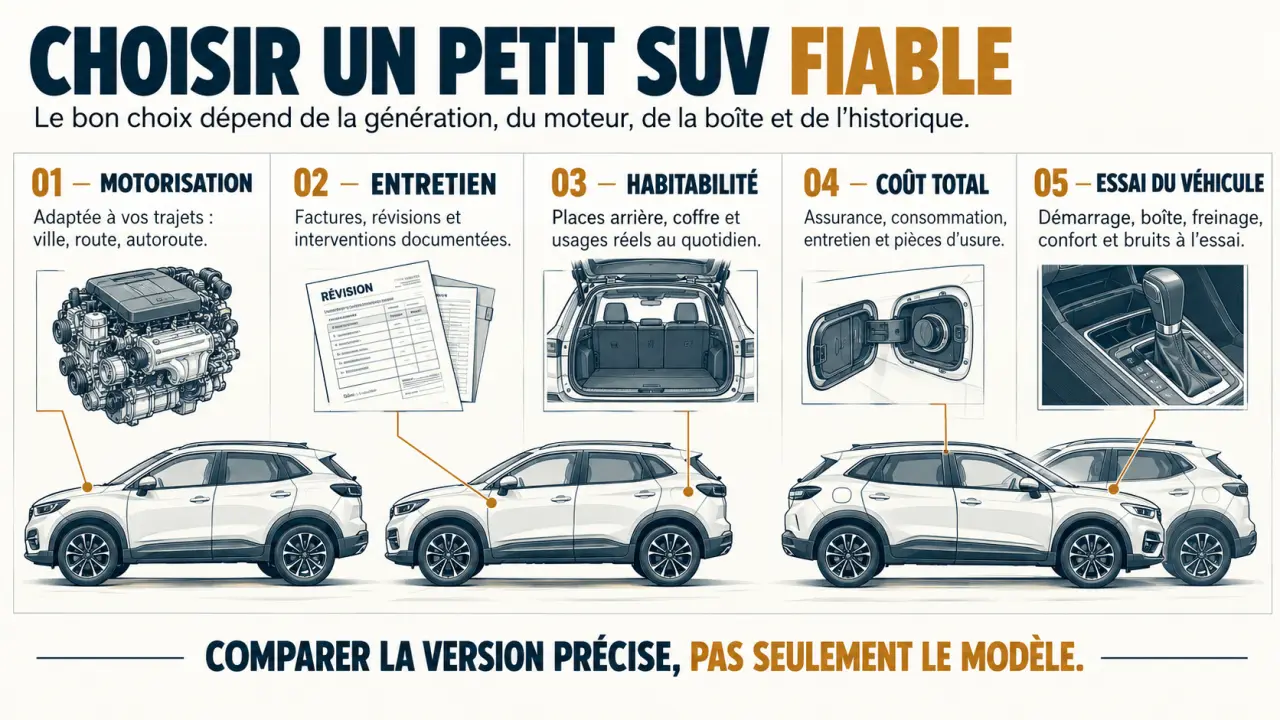 Petit SUV fiable : critères de choix entre entretien, motorisation, habitabilité et coût total