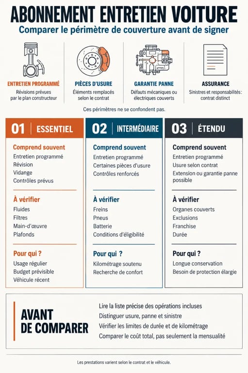 Infographie sur les niveaux de couverture d’un abonnement entretien voiture