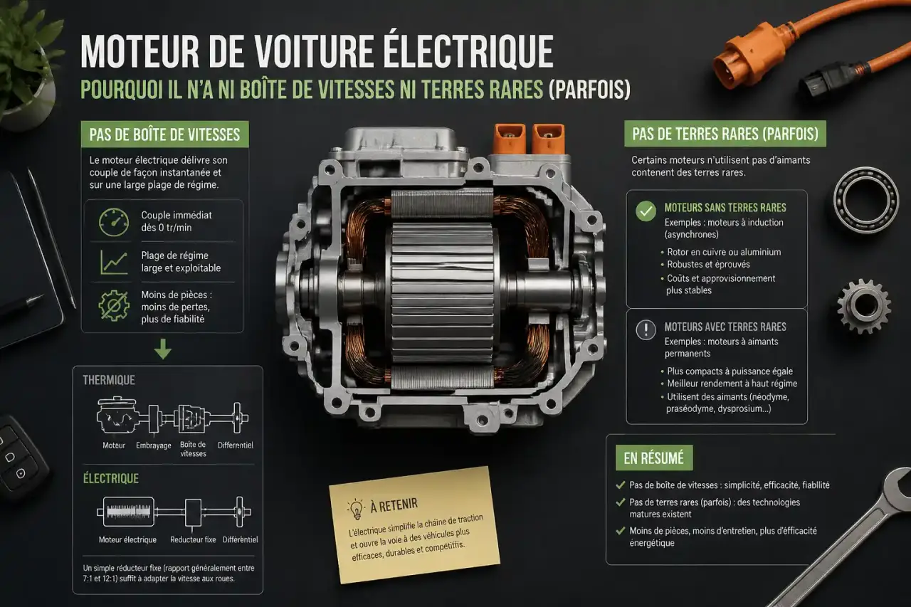 Moteur de voiture électrique : pourquoi il n'a ni boîte de vitesses ni terres rares (parfois)