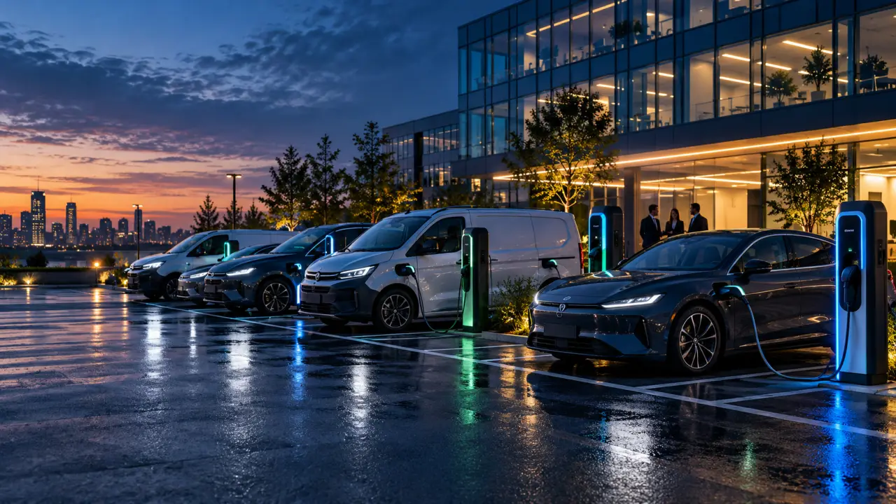 Flotte de véhicules électriques rechargée par des bornes intelligentes dans un environnement professionnel